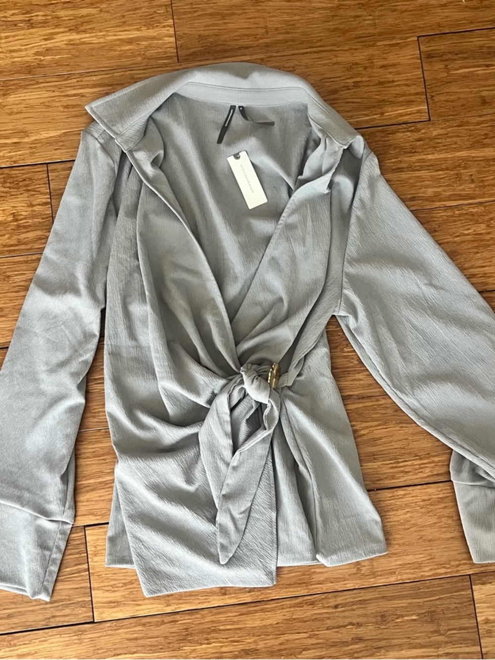 Anthropologie Slate Textured Tie-Front Top